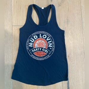 Mud Lovin' Trucks Gone Wild Navy Graphic Racerback Tank Size Small like new